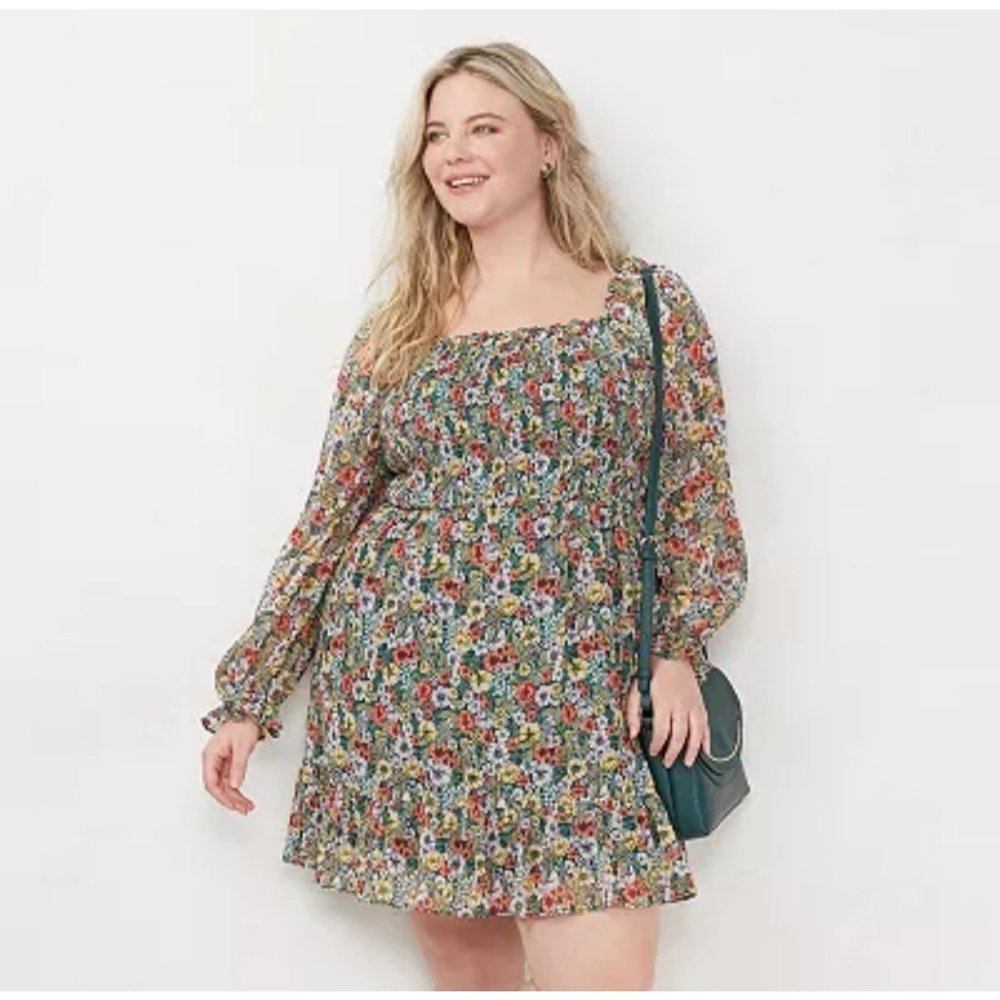 Lauren Conrad Smocked Floral Long Sleeve Dress